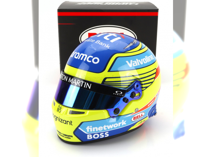 BELL HELMET Casco Helmet F1 Fernando Alonso Team Aston Martin Aramco Cognizant №14 Season (2024), Yellow Blue