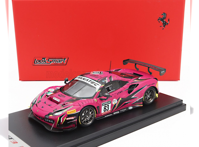 FERRARI 488 Gt3 Evo 3.9l Turbo V8 Team Iron Dames N83 Winner Gold Cup Class 24h Spa (2022) Sarah Bovy - Rahel Frey - Michelle Gatting - Doriane Pin, Fucsia Black