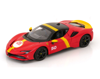 FERRARI Sf90 Stradale Hybrid 1000hp №50 24h Le Mans Livery - Con Vetrina - With Showcase - Exclusive Carmodel, Red Yellow