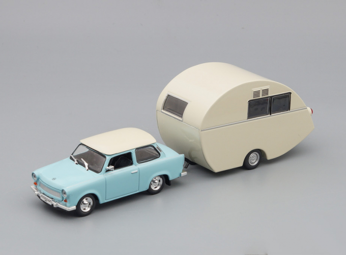 TRABANT 601 с прицепом, blue / beige