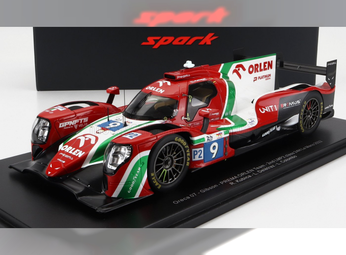 ORECA Gibson 07 Gk428 4.2l V8 Team Prema Orlen №9 2nd Lmp2 Class 24h Le Mans (2022) R.Kubica - L.deletraz - L.colombo - Con Vetrina - With Showcase, Red White Green