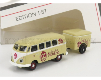 VOLKSWAGEN T1 Minibus With Trailer (1962) The Red Monkeys With 5x Figures, Cream Red