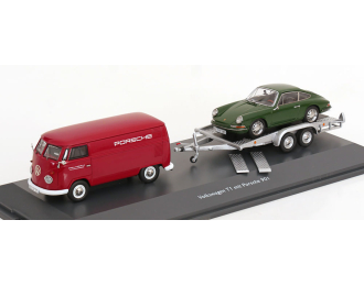 Набор из двух моделей  VOLKSWAGEN T1 Van Porsche With Trailer + PORSCHE  901 911 Coupe (1964), Red Green