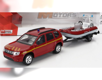 DACIA Duster Sapeurs Pompiers Con Carrello E Gommone 2020 - Trailer And Motorboat, Red Yellow