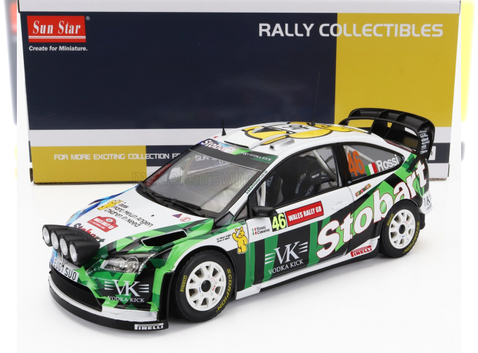 FORD Focus Rs Wrc Stobart №46 Rally Wales Gb (2008) Valentino Rossi - Carlo Cassina, White Green Blue