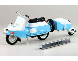 Cezeta 502 с прицепом PAV 40, голубой / белый