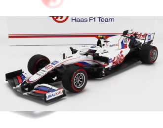 HAAS F1 Vf-21 Ferrari 065/6 Team Uralkali N 47 Belgium Gp (2021) Mick Schumacher With Michael Schumacher Retro Helmet Livery, White Blue Red