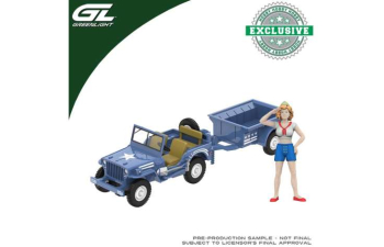 Willys MB Jeep with Cargo Trailer and Military Pin-Up Girl Figurine America 250 Edition *Hitch & Tow* (1943), blue