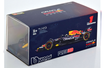 RED BULL F1 Rb18 Team Oracle Red Bull Racing N 1 World Champion Season 2022 Max Verstappen - With Helmet And Plastic Showcase, Matt Blue Yellow Red