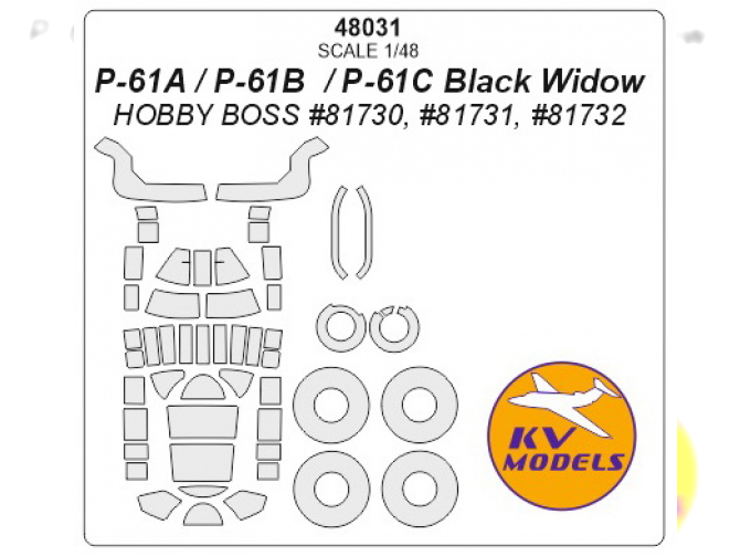 Маска окрасочная для P-61A / P-61B / P-61C Black Widow + маски на диски и колеса(HOBBY BOSS)