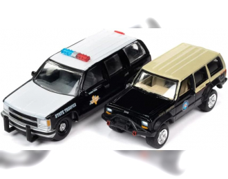 CHEVROLET Tahoe Texas Highway Patrol (1997), black/white + JEEP Cherokee XJ Florida State Trooper K9, beige/black