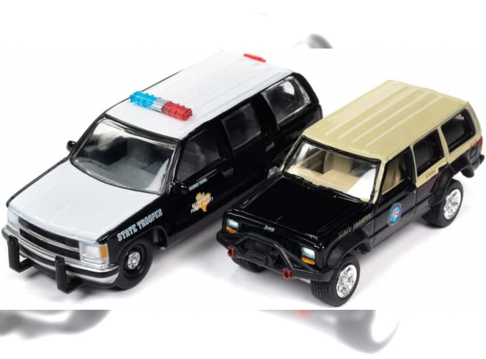 CHEVROLET Tahoe Texas Highway Patrol (1997), black/white + JEEP Cherokee XJ Florida State Trooper K9, beige/black