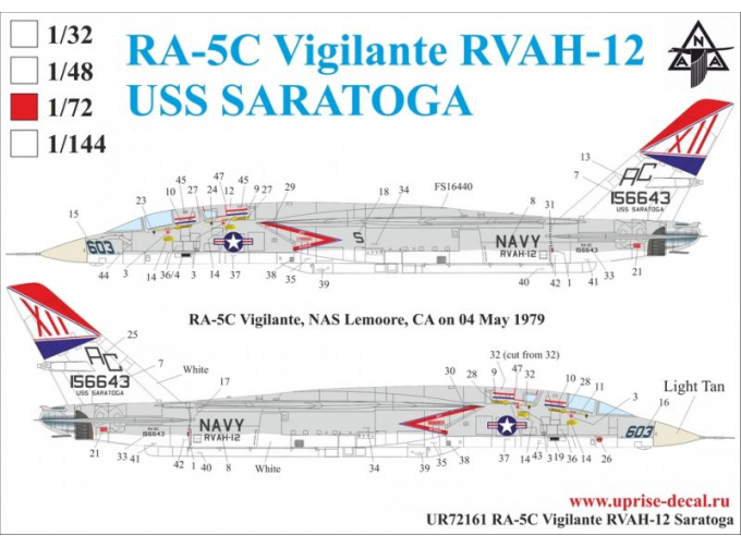 Декаль RA-5C Vigilante RVAH-12 USS Saratoga, with stencils