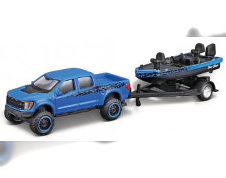 FORD F-150 Svt Raptor Pick-up With Bass Boat And Trailer (2021), Blue Black