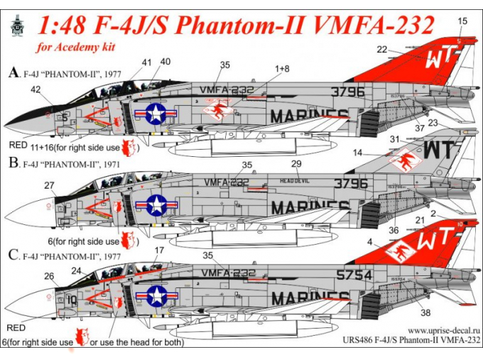 Декаль для F-4J/S Phantom-II VMFA-232