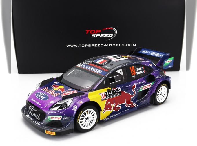 FORD Puma Rally1 Red Bull Team Ford World Rally M-sport №19 Winner Rally Montecarlo (2022) S.Loeb - I.galmiche, Purple Yellow Black