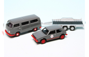 VOLKSWAGEN T2 Minibus (1962) With Trailer + Golf Gti Mki №1 Racing (1976), Grey Red