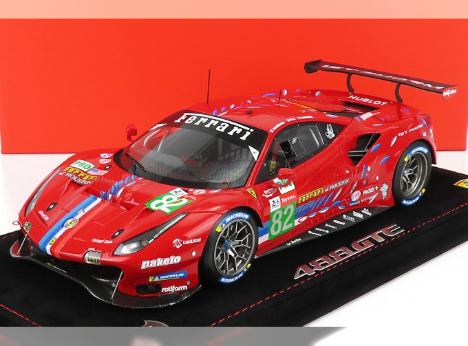 FERRARI 488 Gte Evo 3.9l Turbo V8 Team Risi N 82 Lmgte Pro Class 24h Le Mans (2020) S.Bourdais - J.Gounon - O.pla - Con Vetrina - With Showcase, Red