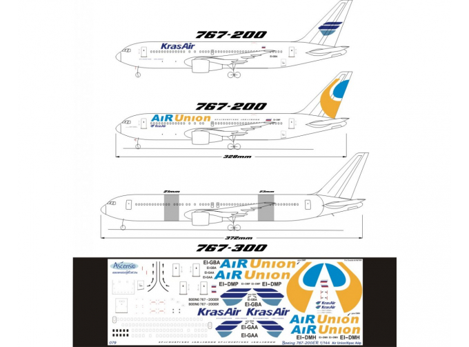 Декаль на самолет боенг 767-200ER (Альянс Айр Юнион 2008/Крас Айр)