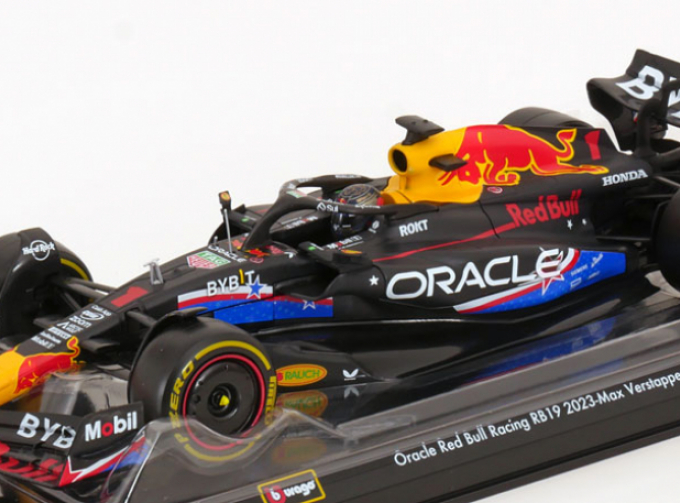 RED BULL F1 Rb19 Team Oracle Red Bull Racing №1 World Champion Winner Austin Usa Gp (2023) Max Verstappen - With Pilot And Showcase, Matt Blue