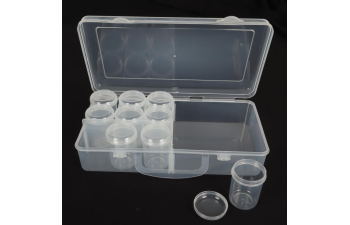 Прозрачный пластиковый ящик с 9 баночками 25.5х12.8х4.5см