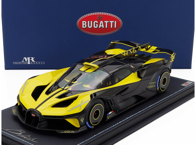 BUGATTI Bolide W16.4 8.0 Four-turbo 1850hp 500km/h (2020) - Con Vetrina - With Showcase, Yellow Black