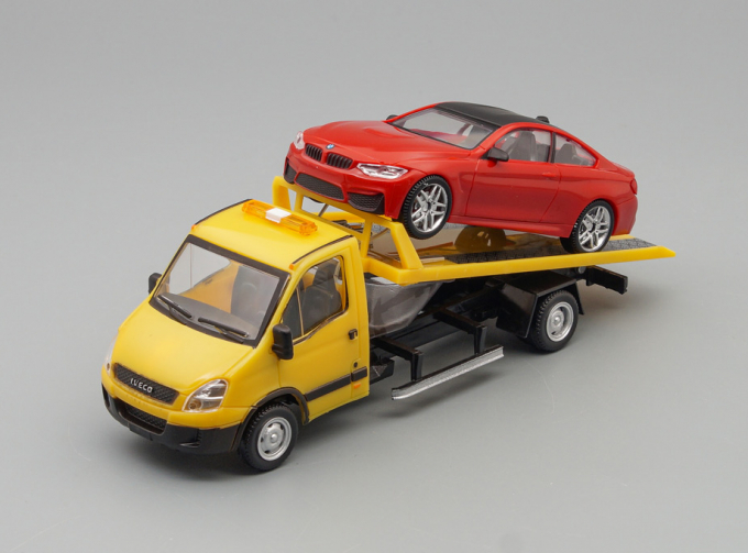 IVECO FIAT Daily Assistance Carro Attrezzi - Tow Truck Road Service 2009 With Bmw 4-series M4 Coupe (g82) 2020, Yellow Red