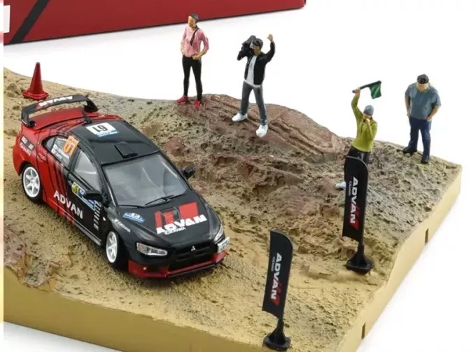 MITSUBISHI Diorama Mud Rally Country Side Lancer Evo X Advan + Accessories, Black Red