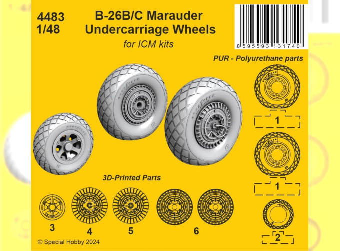 B-26B/C Marauder Undercarriage Wheels for ICM kit
