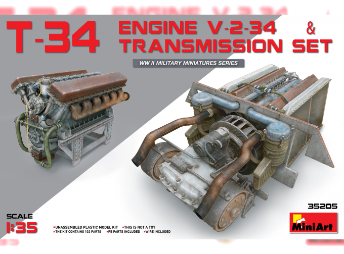 Сборная модель Аксессуары T-34 Engine V-2-34 & TRANSMISSION SET