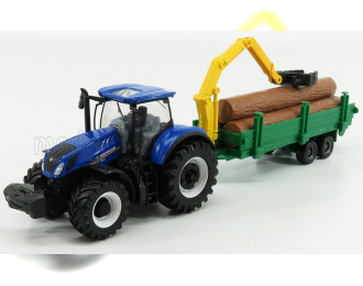 NEW HOLLAND T7.315 Tractor + Tree Forwarder And Wood, Blue Green Wood
