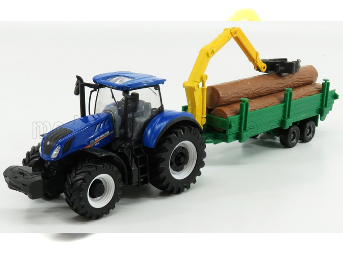 NEW HOLLAND T7.315 Tractor + Tree Forwarder And Wood, Blue Green Wood