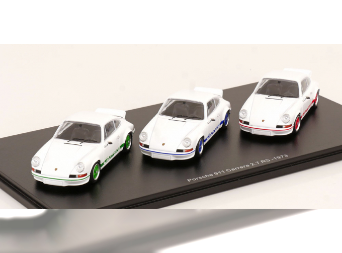 PORSCHE 911 Carrera 2.7 RS set with 3 modelcars  50 years RS (1973), white with green blue red