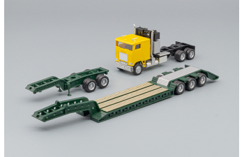 FREIGHTLINER FLB COE Tractor / Heavy Equipment Trailer with Jeep Trailer, yellow