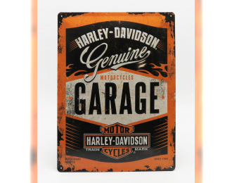 ACCESSORIES 3d Metal Plate - Harley Davidson Garage, Orange Black