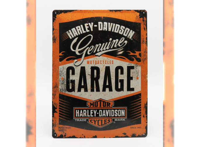 ACCESSORIES 3d Metal Plate - Harley Davidson Garage, Orange Black