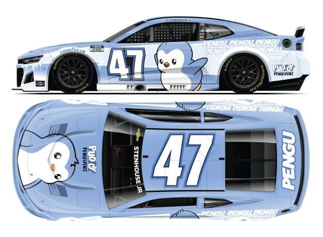 Chevrolet #47 Ricky Stenhouse Jr. *Pudgy Penguins*, white/blue 2025
