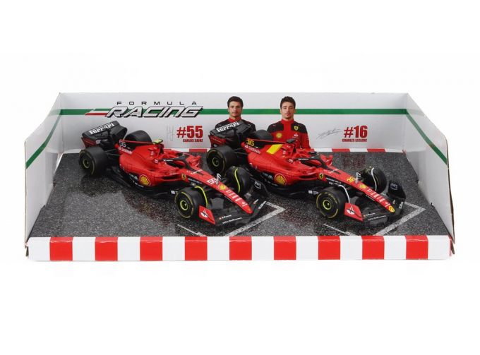 FERRARI Set F1 2x Sf-23 Team Scuderia Ferrari №16 Season (2023) Charles Leclerc + №55 Season (2023) Carlos Sainz, Red Black