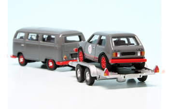 VOLKSWAGEN T2 Minibus (1962) With Trailer + Golf Gti Mki №1 Racing (1976), Grey Red