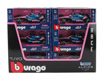 ALPINE F1 - Set 12x - Espositore - Display Stand - A525 Team Bwt Alpine N 10 Season 2025 Pierre Gasly + N 43 Franco Colapinto, Black Blue Pink