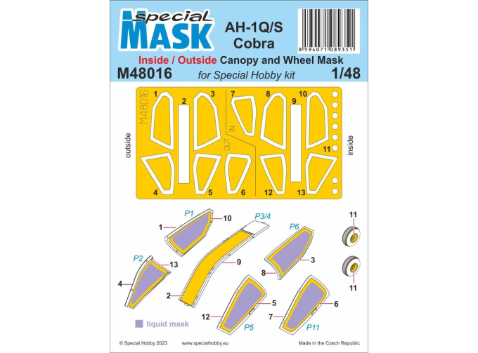Маска окрасочная canopy & wheel mask AH-1Q/S Cobra for Special Hobby