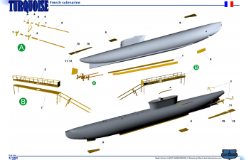 Сборная модель 3578ПК French Turquoise / Turkish Mustadieh Ombashi Submarine, 1915