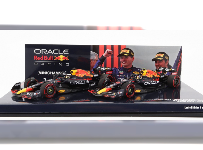 RED BULL F1 Set 2x Rb18 Team Oracle Red Bull Racing N 1 Winner Emilia Romagna Italy Gp World Champion 2022 Max Verstappen + N 11 2nd Emilia Romagna Italy Gp 2022 Sergio Perez, Matt Blue Yellow Red