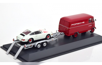 MERCEDES-BENZ L319 Set with Trailer and Porsche 911 RS, red white