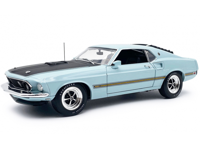 FORD Mustang 428 Cobra Jet Mach 1 (1969), голубой с черным