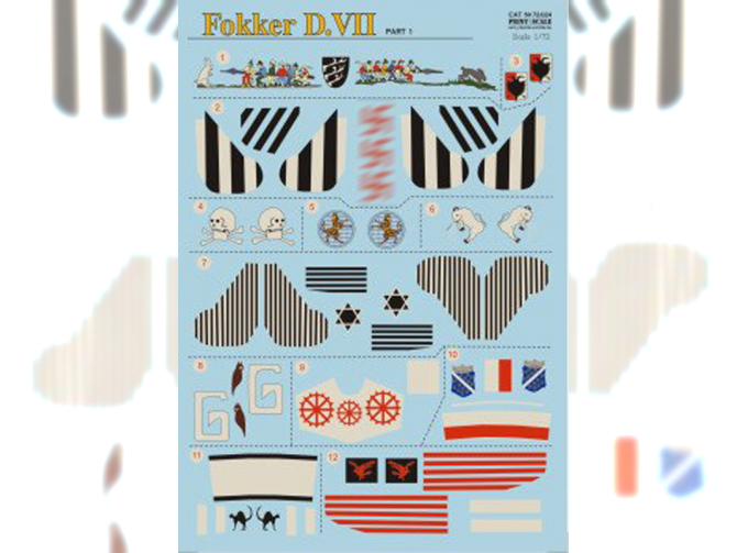 Набор декалей NEW Fokker D VII Part 1 Wet decal The complete set 4 leaf