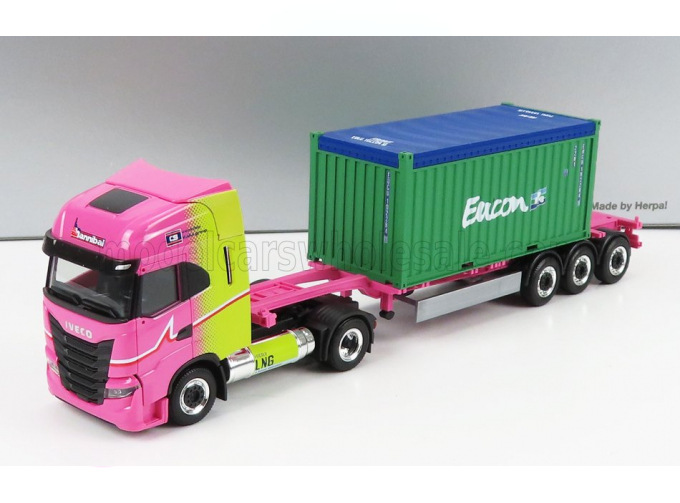 IVECO FIAT S-way Truck Lng Hannibal Transports Eucon Container (2020), Pink Yellow Green