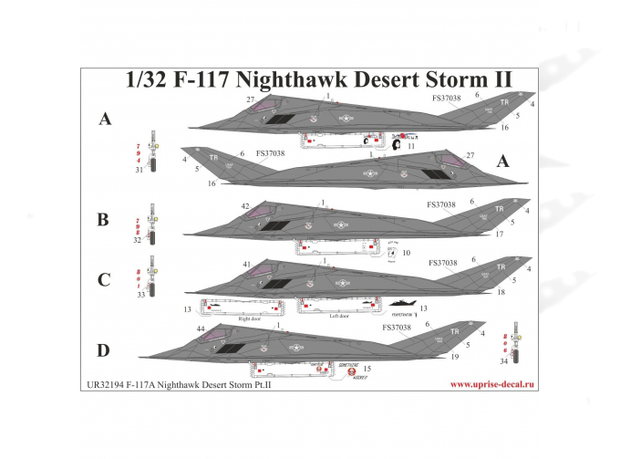 Декаль для F-117A Nighthawk "Desert Storm Pt.2, с тех. надписями