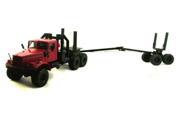 КРАЗ 255 лесовоз с прицепом, красный