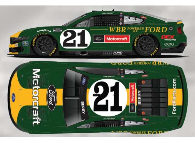 Ford Mustang #21 Josh Berry *Motorcraft Throwback*, green/yellow/white 2025